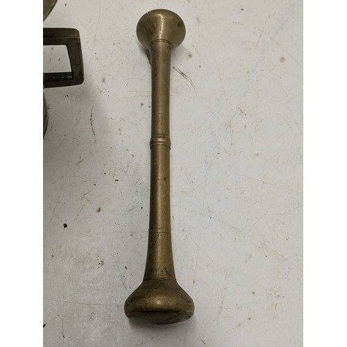 413 - A Heavy Brass Pestle And Mortar With Handles