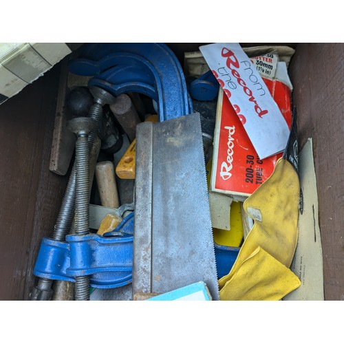 835 - A Selection of Hand Tools Including Sockets Set, G Clamps, Drill Bits Etc In Wood Case