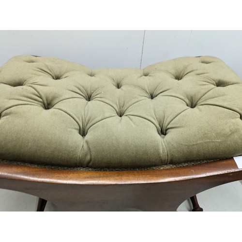 242 - A Verniered Oak Retro Style Stool With Green Upholstered Base