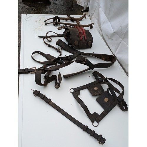 401 - A Vintage Leather Saddle Set With Shackles and Gear