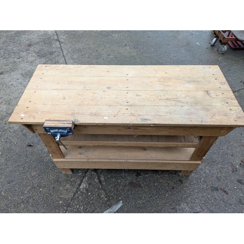 249 - A Pine Work Bench With Vice