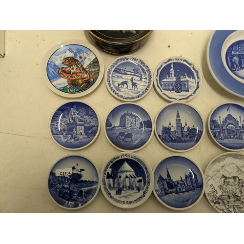 494 - A Selection Of Blue And White Ceramic Souviner Plates, And A Stone Wash Bowl