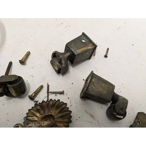 497 - A Selection Of Antique Furniture Brass Details, Including Hinges, Name Tags And Joint Covers