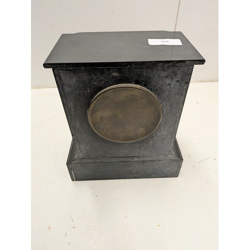 498 - An Antique Slate And Marble Mantle Clock, With Floral Accents