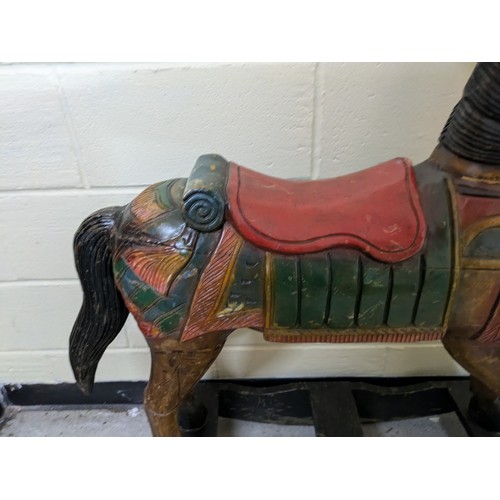 529 - A Vintage Oak Hand Carved & Painted Rocking Horse