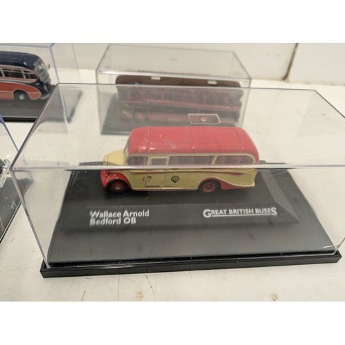 1162 - A Selection Of Various Model Busses In Display Cases - Including Bedford And Others