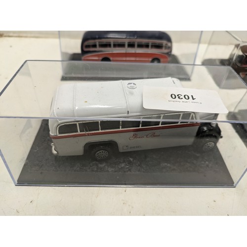 1162 - A Selection Of Various Model Busses In Display Cases - Including Bedford And Others