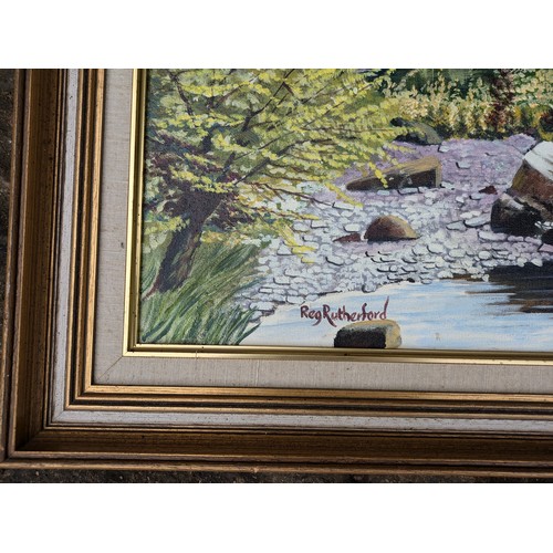 1193 - an oil painting depicting the English outdoors - reg Rutherford - approx 89cmx54cm