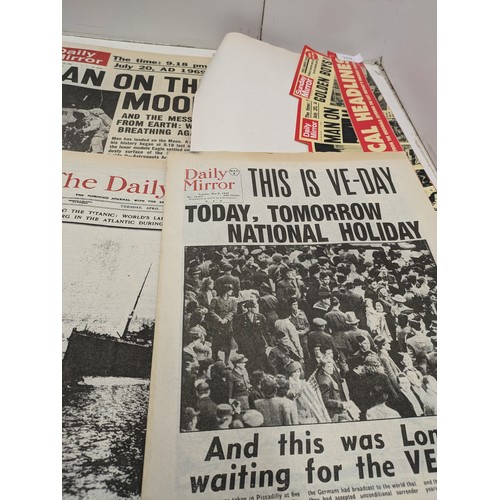 1200 - reprints of various historical headline events including VE Day, titanic, JFK assassination etc