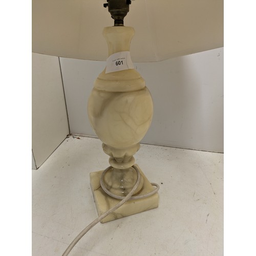 748 - A Pair Of Granite Table Lamps With Cream Shades