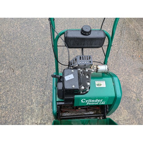 28 - A Cylinder Petrol 14s Petrol lawn mower with scarifier attachment