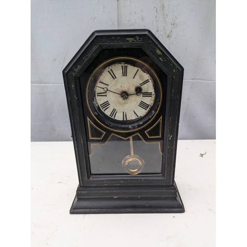 413 - A Mid 19th century Mantle Clock With Pendulum and Key