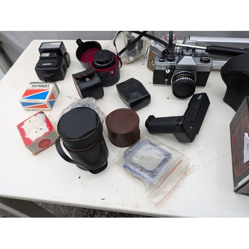 408 - A Selection of Vintage Camera Equipment, including a Velbon veb-3c Tripod, Ak8 Film Camera, Lenses a... 