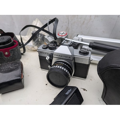 408 - A Selection of Vintage Camera Equipment, including a Velbon veb-3c Tripod, Ak8 Film Camera, Lenses a... 