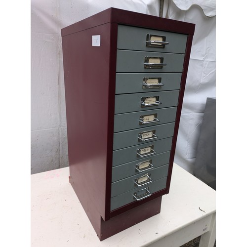 5 - A Bisley Style 10 Drawer Filing Cabinet in Red and Grey