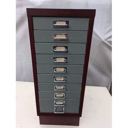 5 - A Bisley Style 10 Drawer Filing Cabinet in Red and Grey