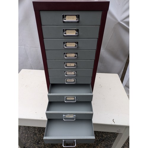 5 - A Bisley Style 10 Drawer Filing Cabinet in Red and Grey