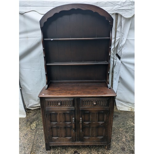 251 - A Vintage Carved Welsh Dresser with 2 Drawers and a Cupboard Space