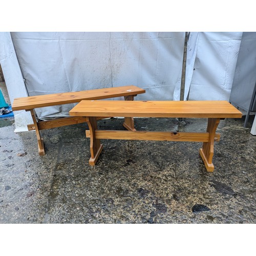 202 - A pair of Low Pine Tables - approx 110x29x46cm