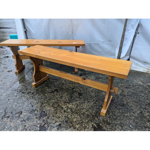 202 - A pair of Low Pine Tables - approx 110x29x46cm