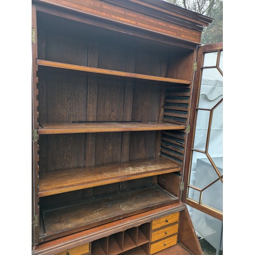 203 - A Vintage Mahogany Bureau With a Glass Fronted Top Display Cabinet