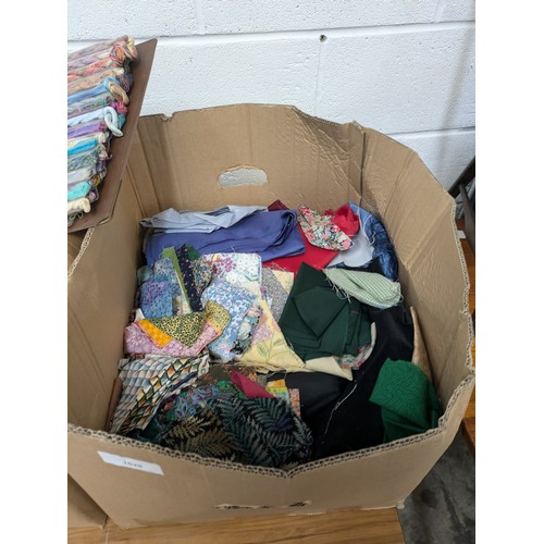 1028 - 3 boxes of various fabrics, balls of wool, cloth, etc