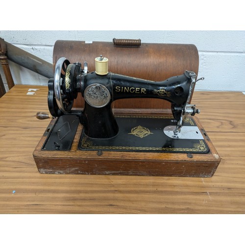 405 - A Singer 99k Hand Crank Sewing Machine In Case With Key