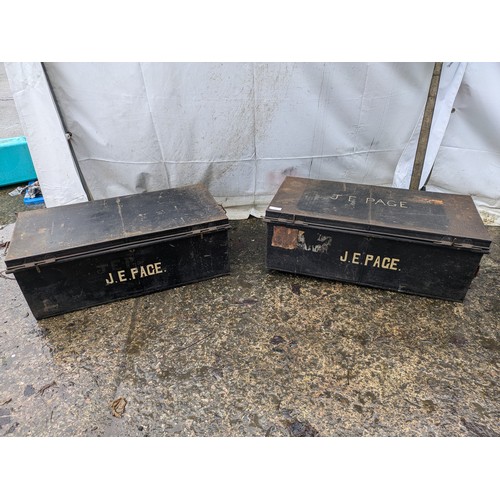 401 - A Pair of Steel Military Trunks - Inscribed J.E Page