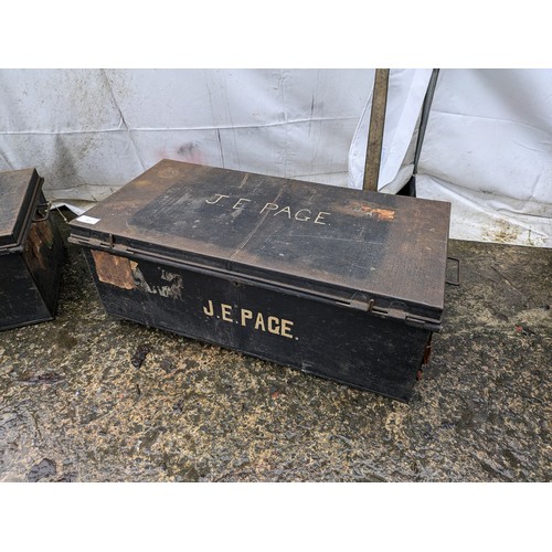 401 - A Pair of Steel Military Trunks - Inscribed J.E Page