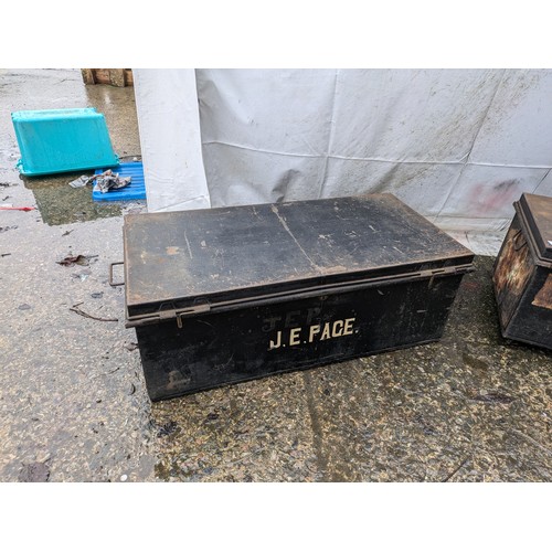 401 - A Pair of Steel Military Trunks - Inscribed J.E Page