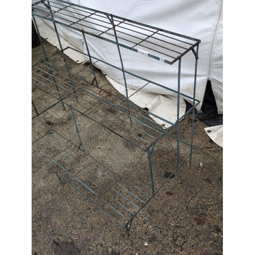 38 - A green metal three-tier potting stand