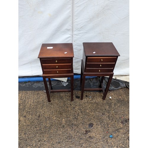 215 - A Pair of Pine Bedside Tables - 3 Drawers with Suede Drawer Lining and Brass Handles