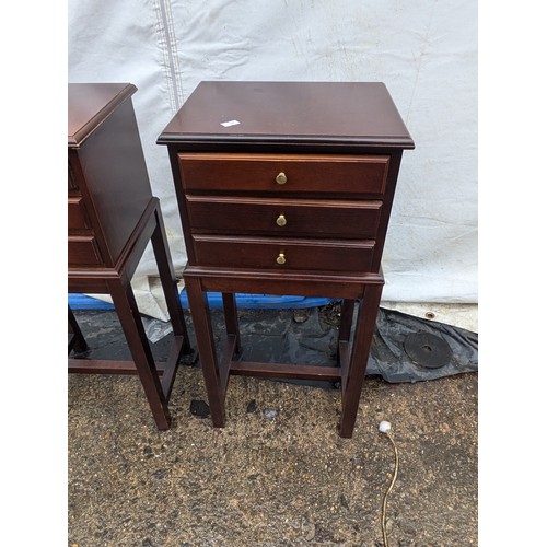 215 - A Pair of Pine Bedside Tables - 3 Drawers with Suede Drawer Lining and Brass Handles