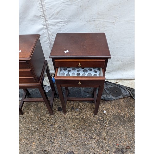 215 - A Pair of Pine Bedside Tables - 3 Drawers with Suede Drawer Lining and Brass Handles