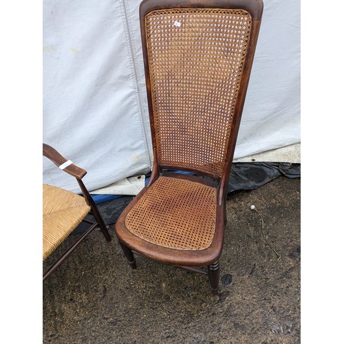 217 - A Pair of Antique Chairs - One Oak Wicker and One Pine Wicker