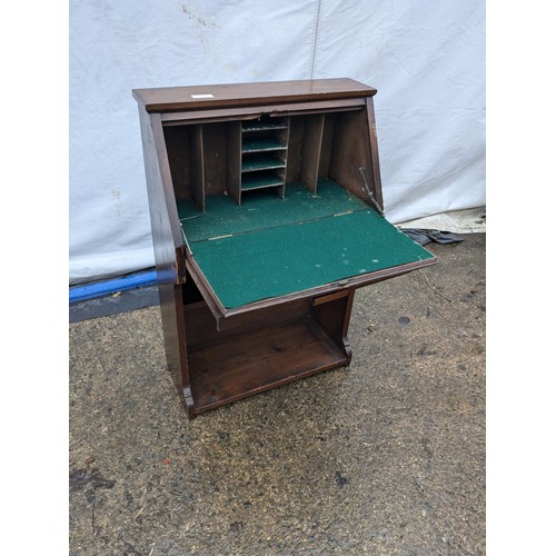 241 - A Small Occasional Bureau With Lower Shelf - Green Fabric Interior