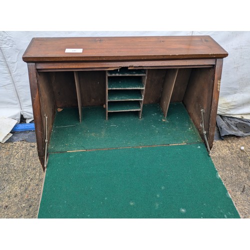 241 - A Small Occasional Bureau With Lower Shelf - Green Fabric Interior