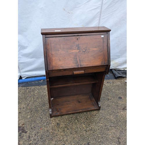 241 - A Small Occasional Bureau With Lower Shelf - Green Fabric Interior