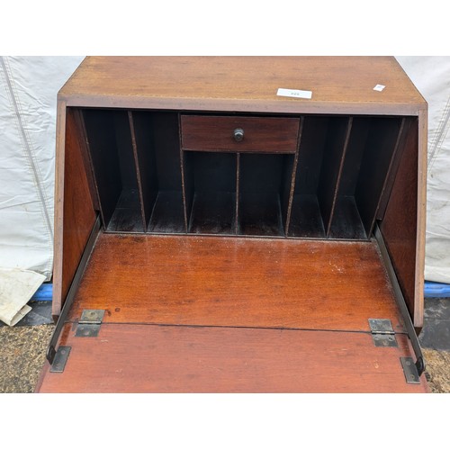 225 - An Oak Bureau With Inlay - 3 Drawers With Brass Fixtures