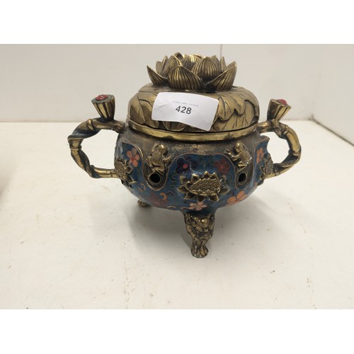 428 - A Marked Chinese Cloisonne Enamel Bronze Gilt Dynasty Dragon incense burner