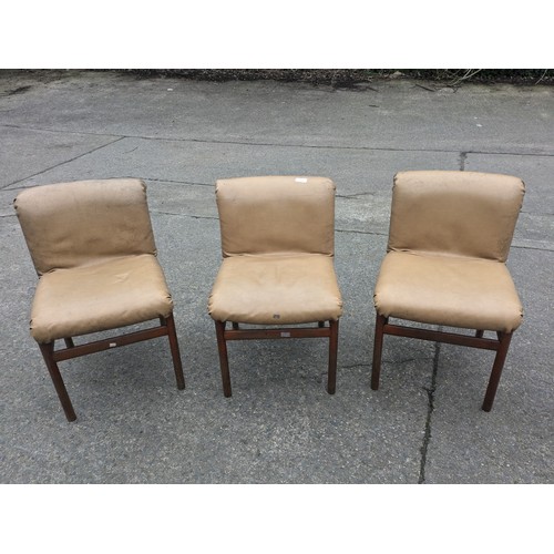 254 - 3 Leather Upholstered Mid-Century Chairs