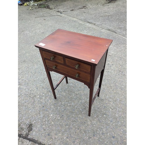 240 - A Small Oak Side Table With Wooden Inlaid Top and Brass Fittings