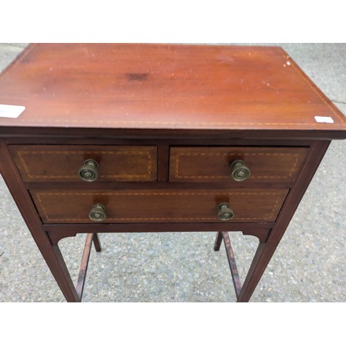 240 - A Small Oak Side Table With Wooden Inlaid Top and Brass Fittings