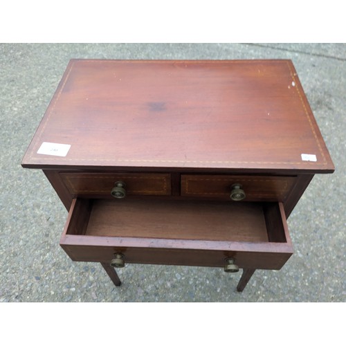 240 - A Small Oak Side Table With Wooden Inlaid Top and Brass Fittings