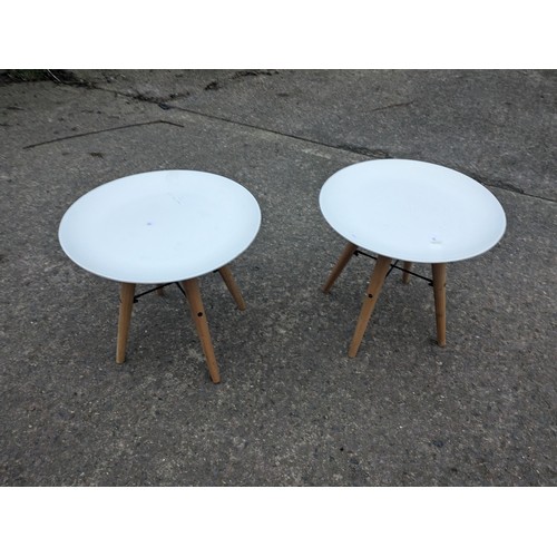 244 - A Pair of Art Deco Style Tables - Pine Feet with white Tops