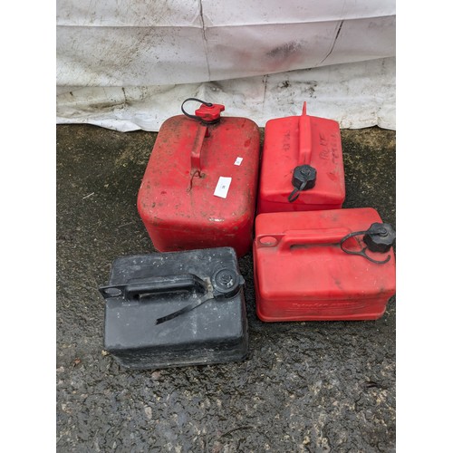 59 - A collection of 3 plastic and 1 vintage metal Petrol Cans