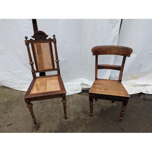 276 - a pair of antique chairs - stained oak, one rural design and one ornate with wicker base and back