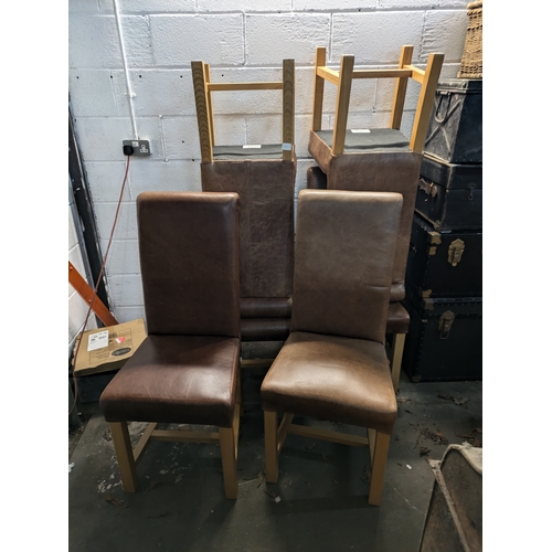 294 - A set of 6 brown leather dining chairs