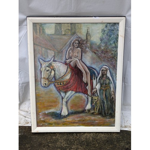 463 - An Oil Painting Depicting a Nude Lady on a Horse