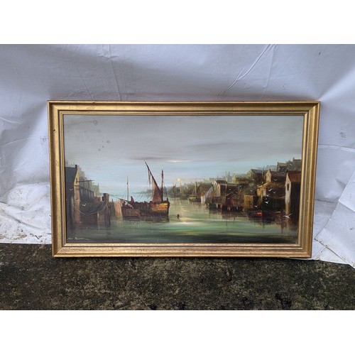 474 - An Oil Painting Depicting A Victorian Harbour - Signed Dan Smith